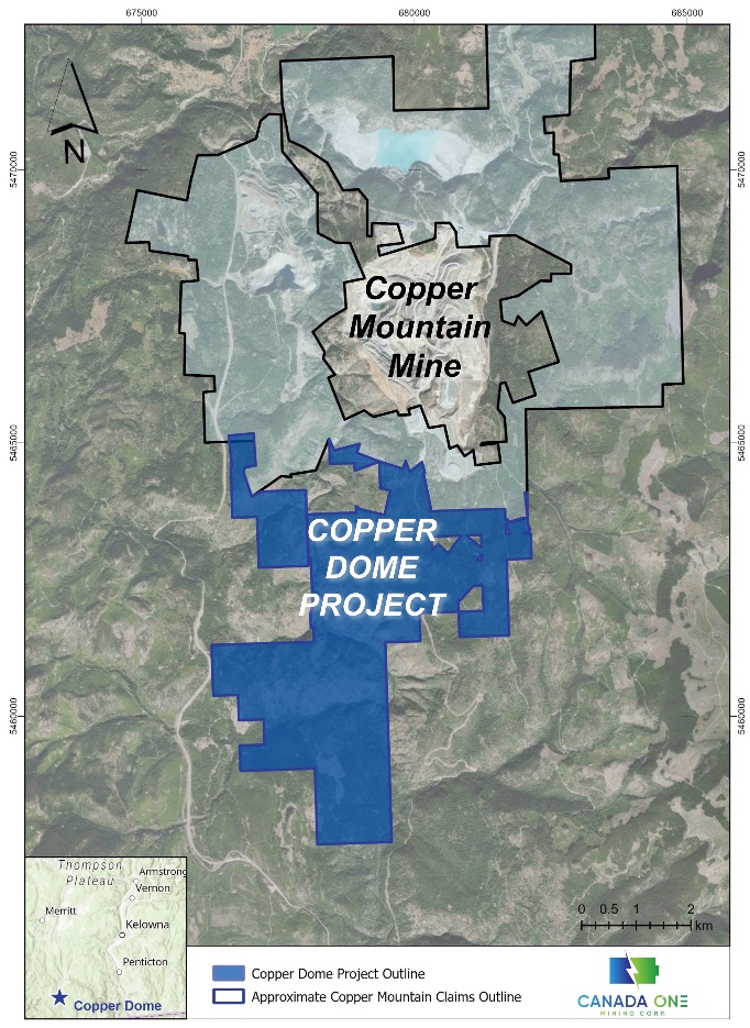 2023june07 Figure 1. Location Map Proximity of Copper Dome to Copper Mountain Mine
